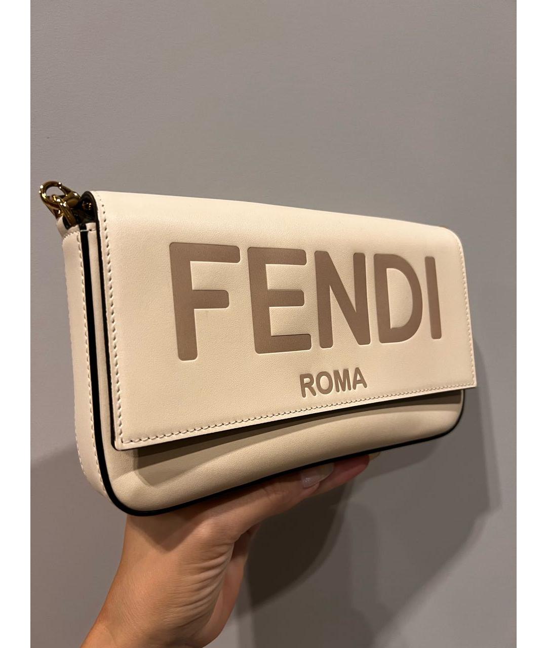 FENDI Бежевая кожаная сумка через плечо, фото 2