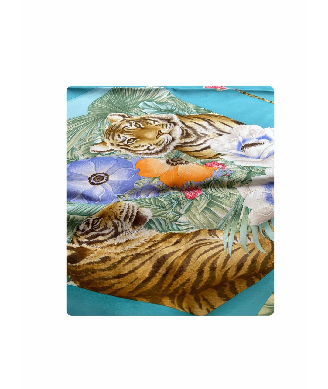 SALVATORE FERRAGAMO Голубой шелковый платок, фото 1