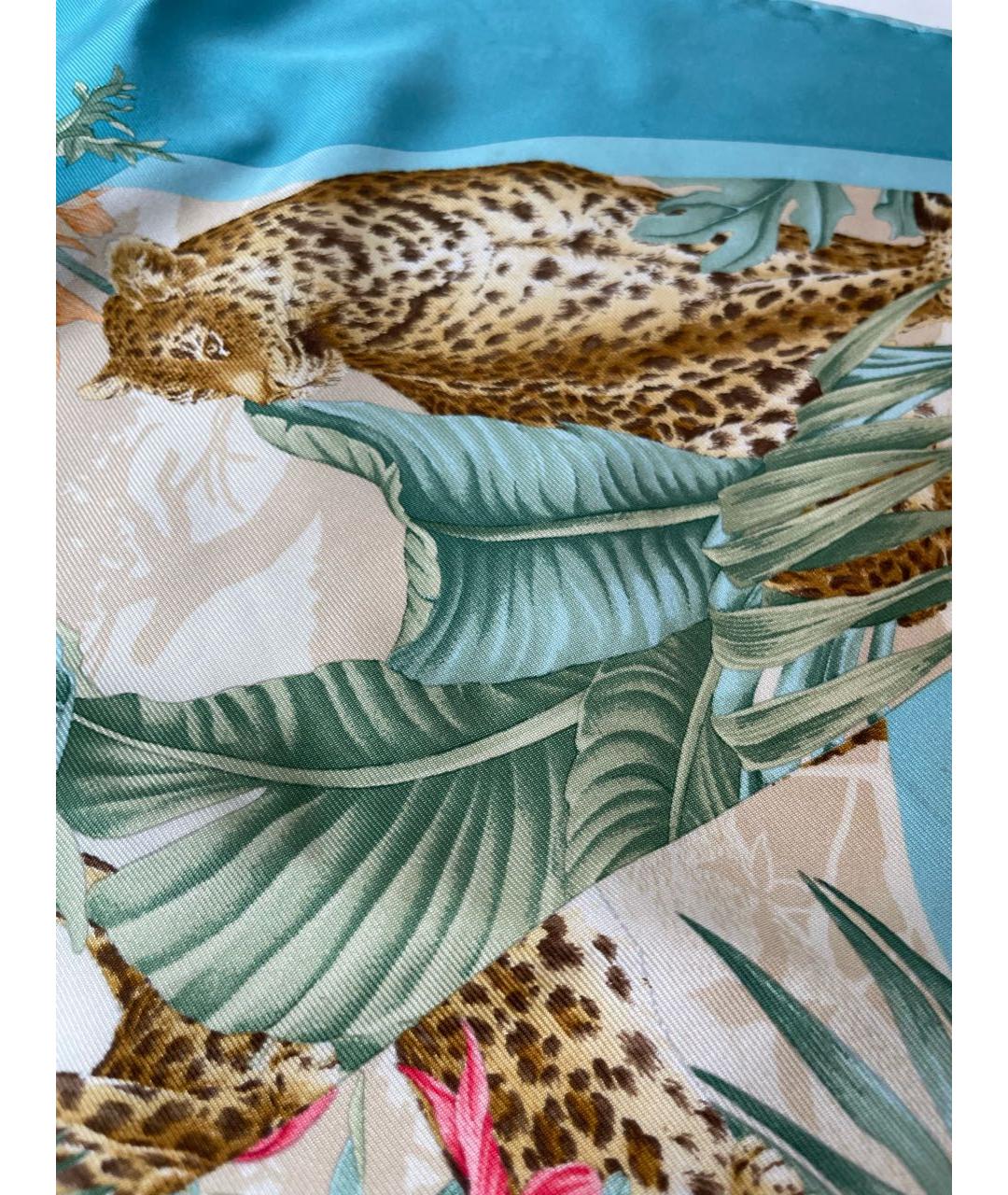 SALVATORE FERRAGAMO Голубой шелковый платок, фото 5