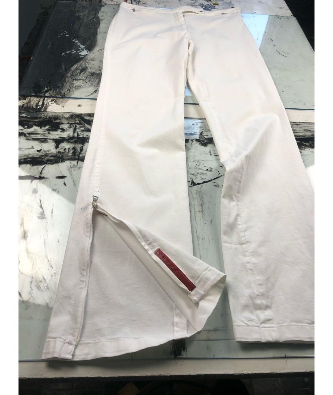 PRADA VINTAGE Белые хлопко-эластановые брюки широкие, фото 3