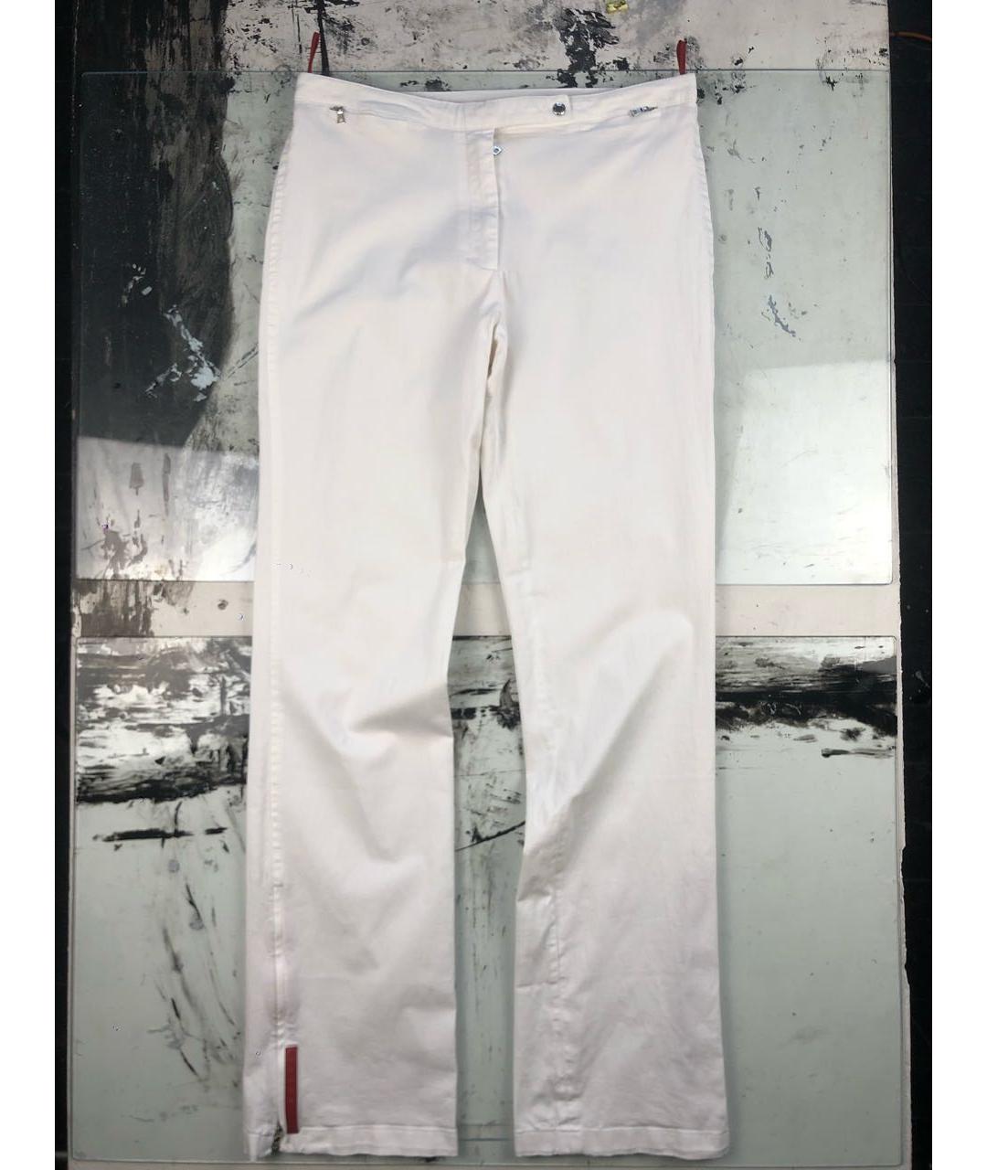 PRADA VINTAGE Белые хлопко-эластановые брюки широкие, фото 9