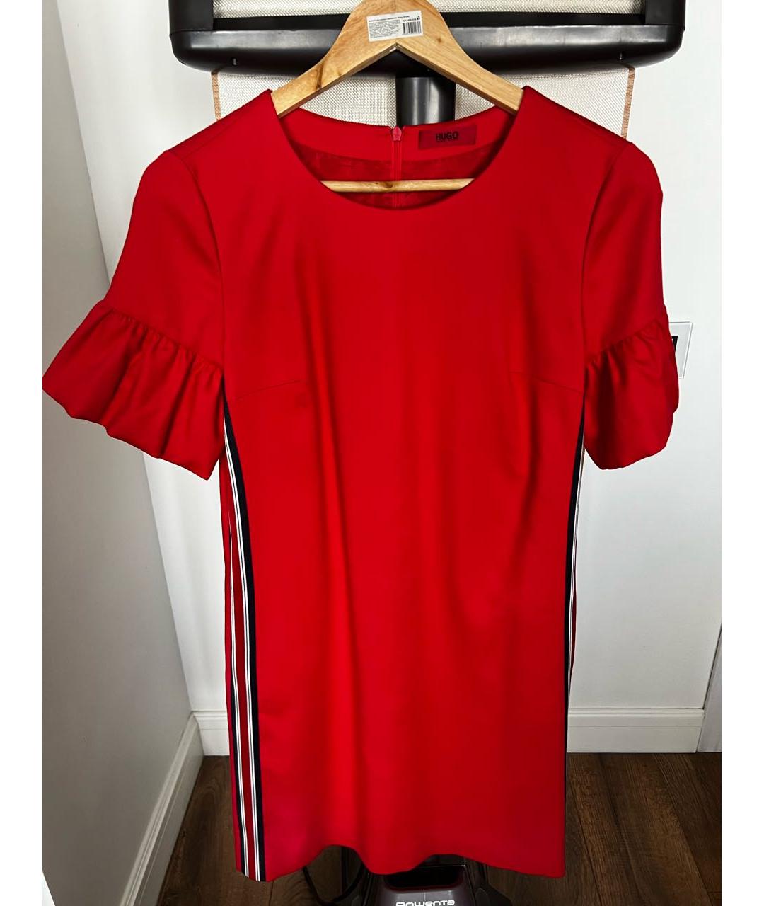 HUGO BOSS Красное хлопковое повседневное платье, фото 4