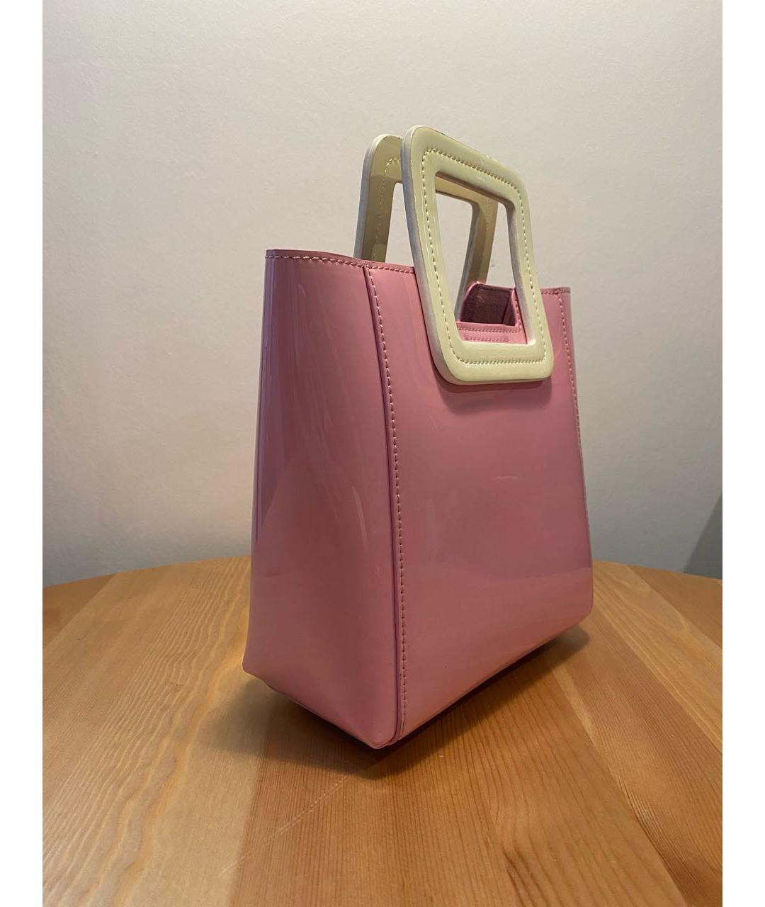 STAUD Розовая сумка с короткими ручками из лакированной кожи, фото 2