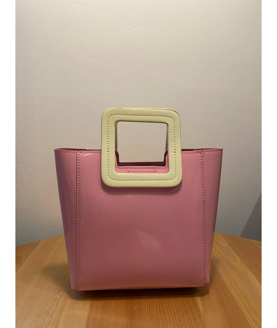 STAUD Розовая сумка с короткими ручками из лакированной кожи, фото 8