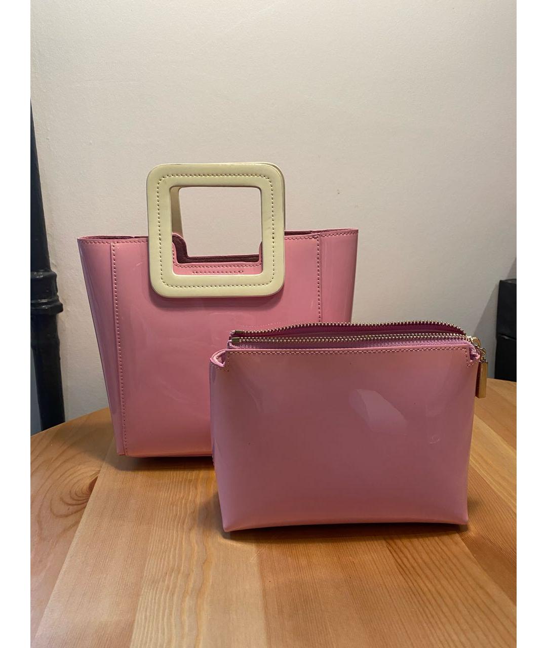 STAUD Розовая сумка с короткими ручками из лакированной кожи, фото 5