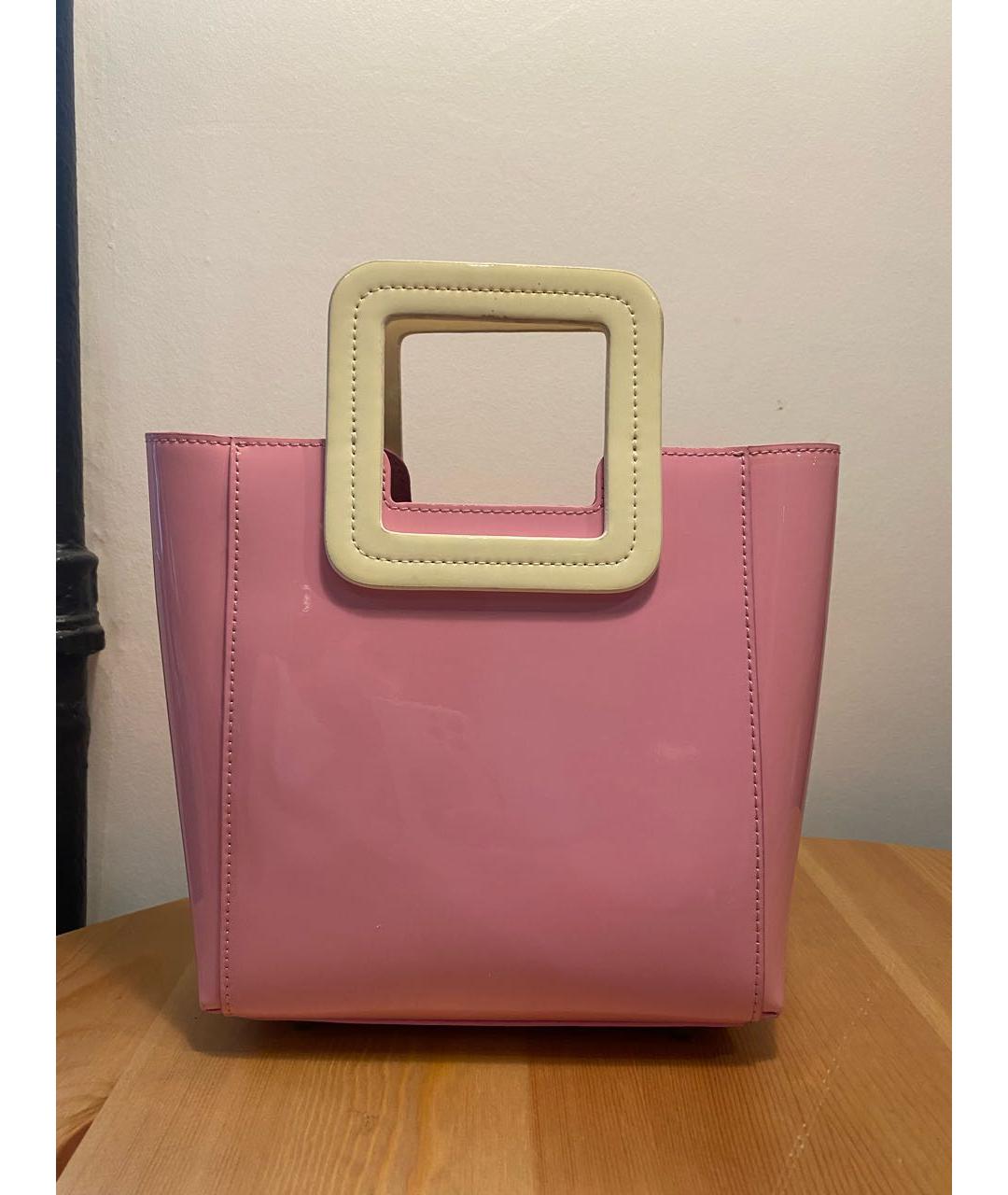 STAUD Розовая сумка с короткими ручками из лакированной кожи, фото 3