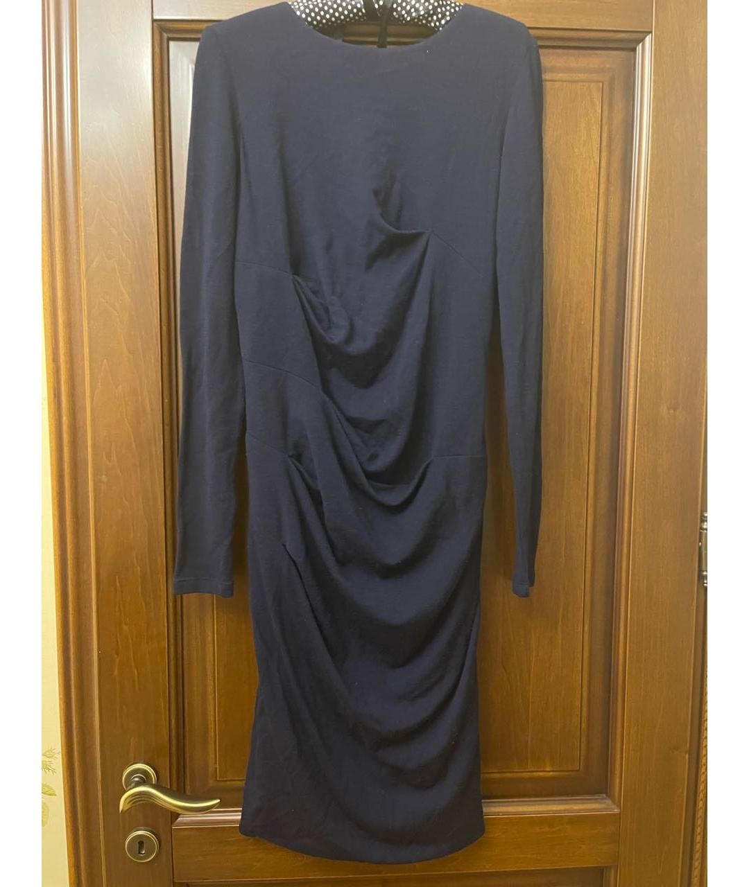 SPORTMAX Темно-синее шерстяное повседневное платье, фото 7