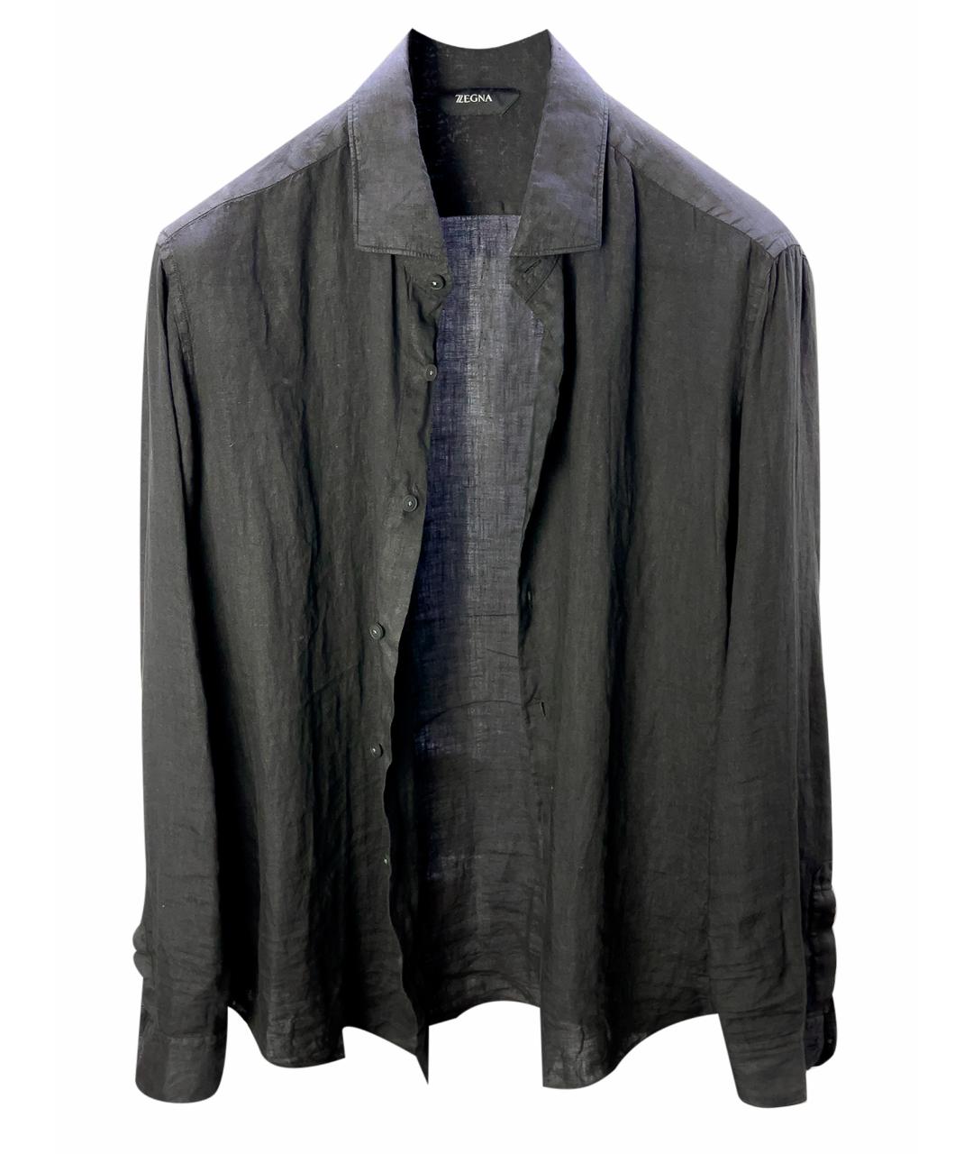 ZZEGNA Черная льняная кэжуал рубашка, фото 1