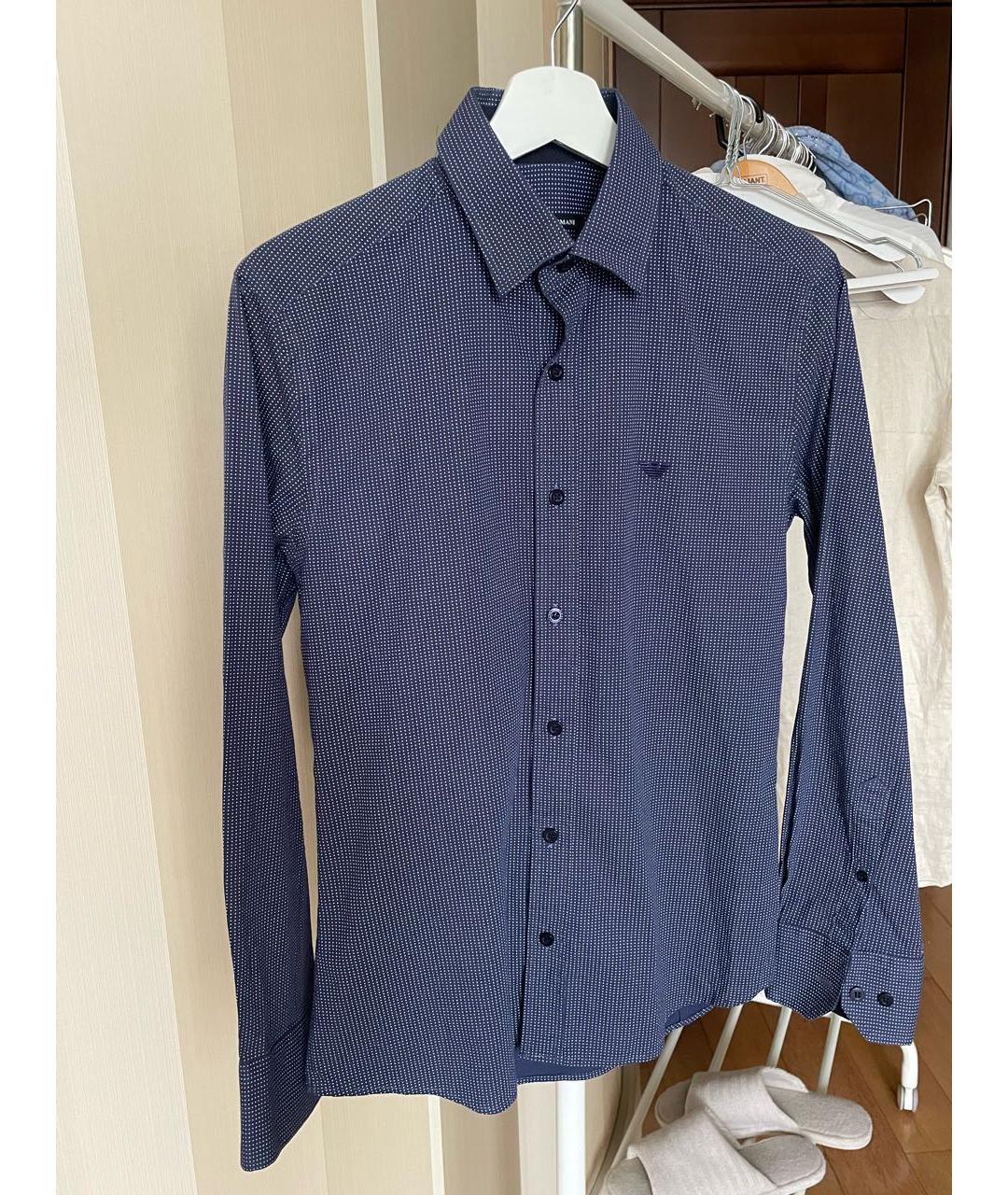 GIORGIO ARMANI Темно-синяя хлопковая классическая рубашка, фото 4