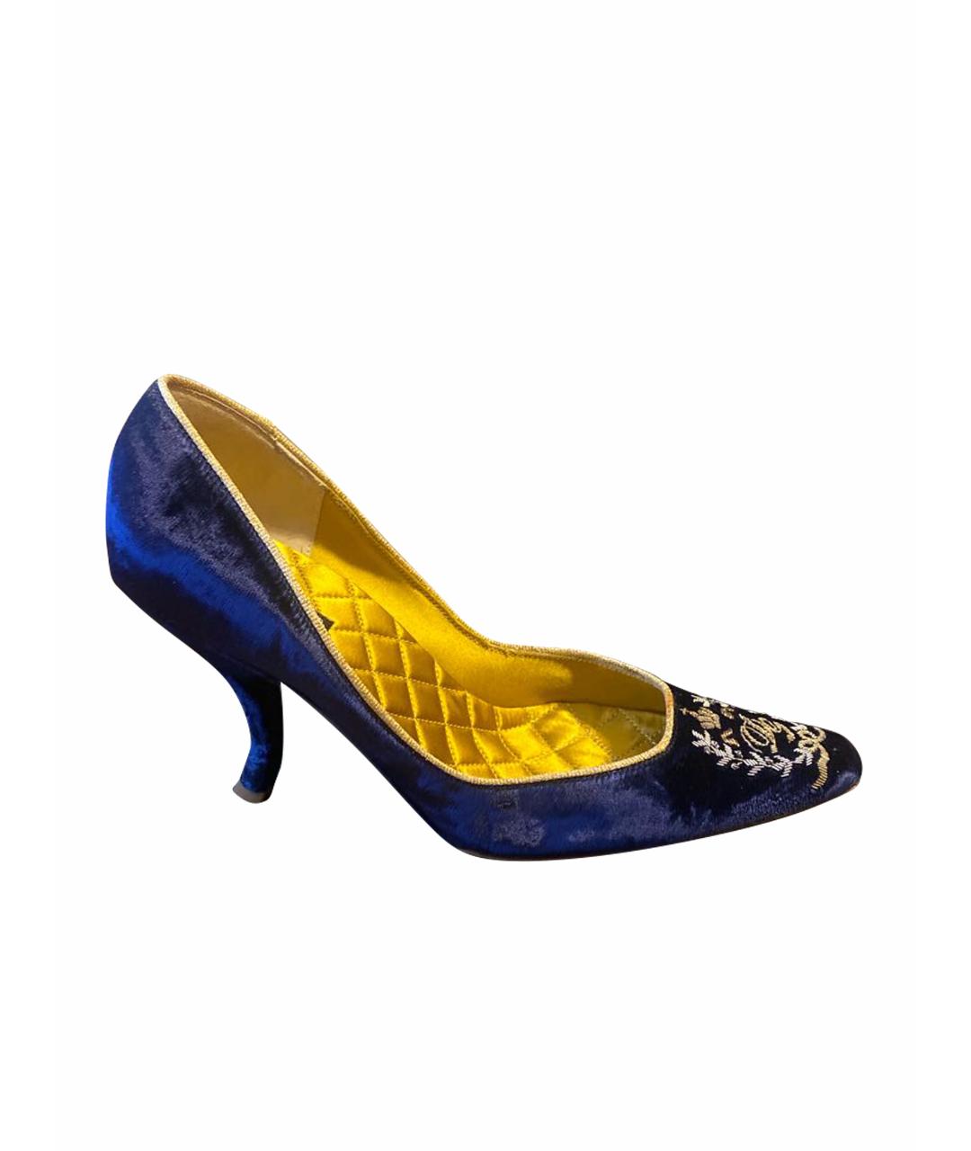 DOLCE&GABBANA Темно-синие бархатные туфли, фото 1