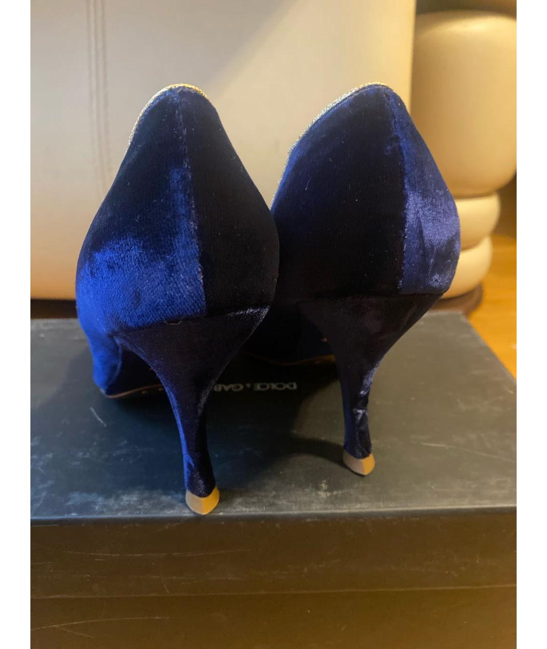 DOLCE&GABBANA Темно-синие бархатные туфли, фото 4