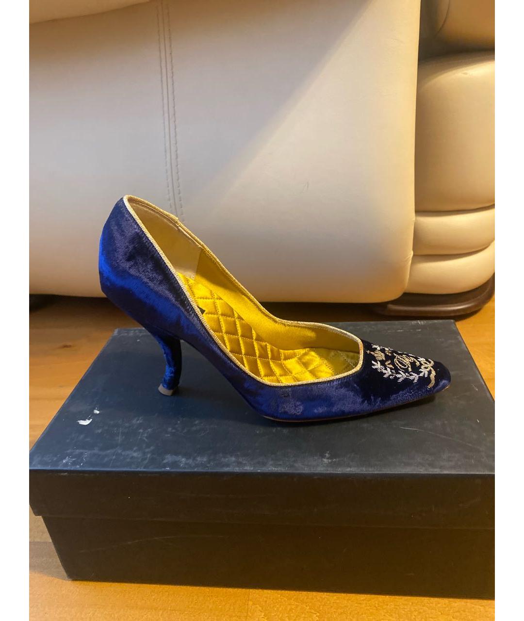 DOLCE&GABBANA Темно-синие бархатные туфли, фото 5