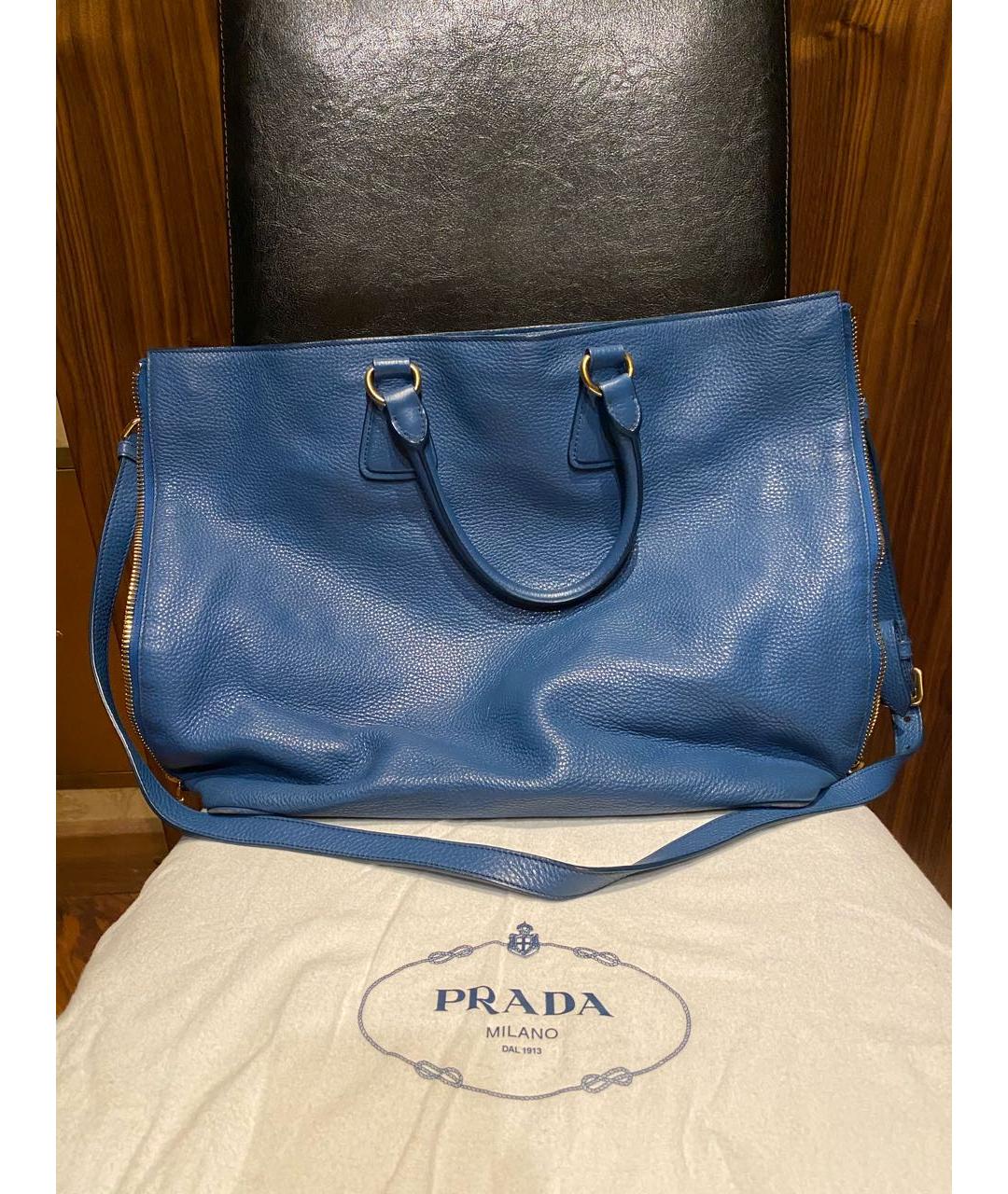 PRADA Синяя кожаная сумка тоут, фото 8