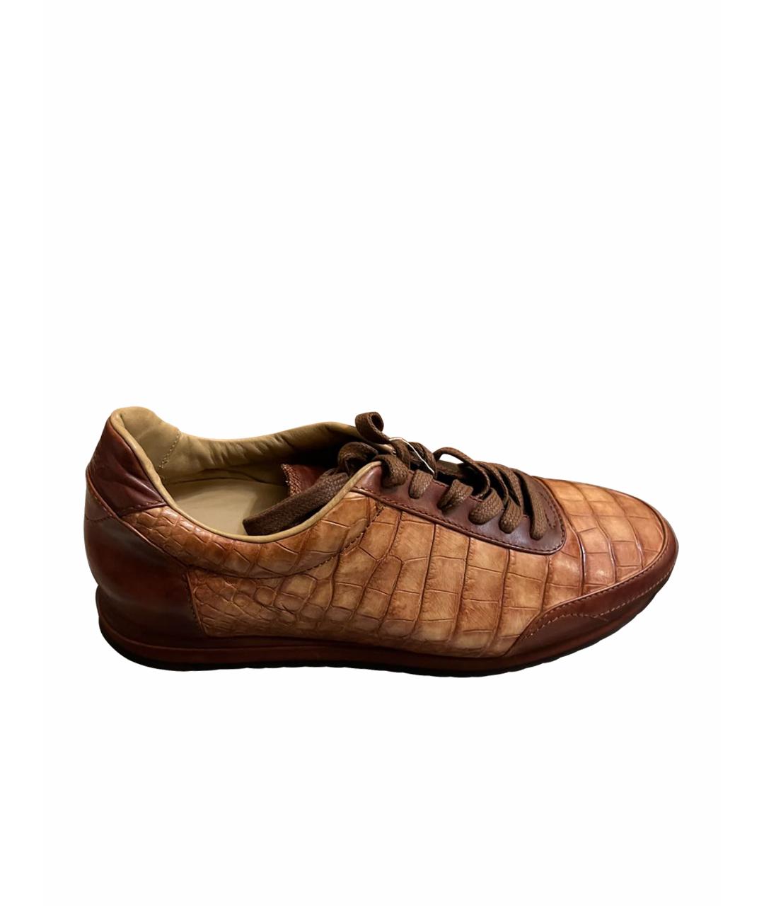 BRIONI Коричневые низкие кроссовки / кеды из экзотической кожи, фото 1