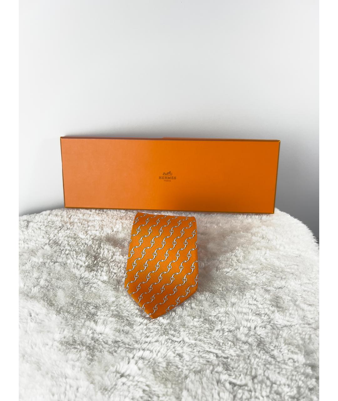 HERMES PRE-OWNED Оранжевый шелковый галстук, фото 3
