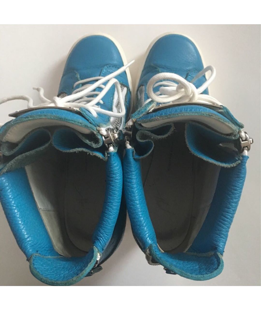 GIUSEPPE ZANOTTI DESIGN Голубые кожаные кроссовки, фото 4