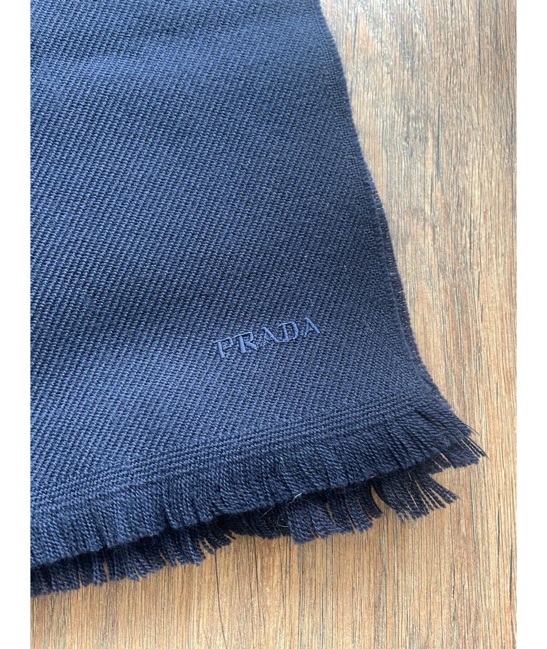 PRADA Темно-синий шерстяной шарф, фото 2