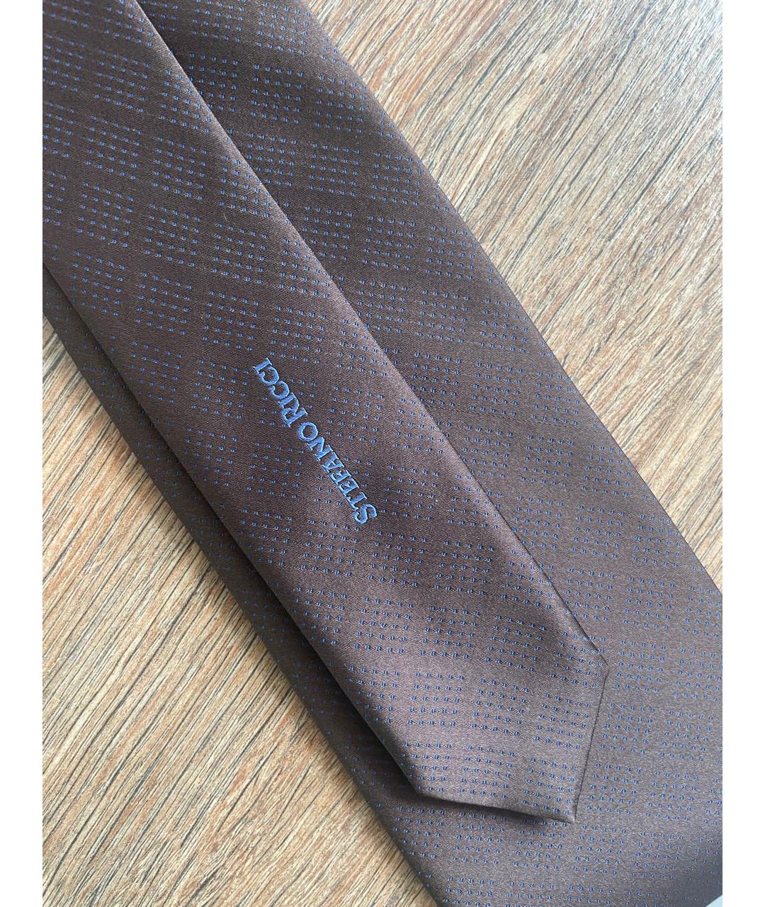 STEFANO RICCI Коричневый шелковый галстук, фото 5