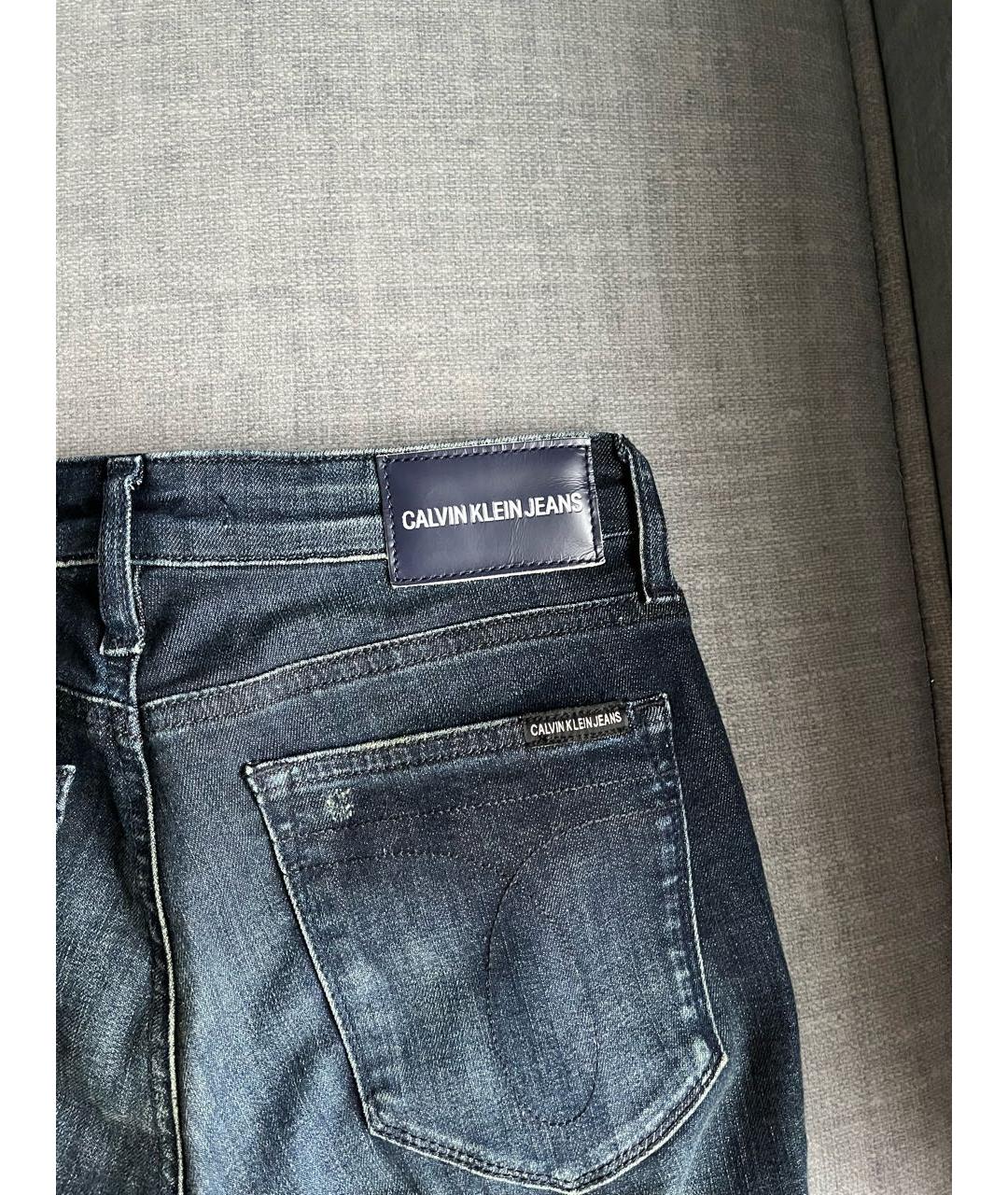 CALVIN KLEIN Синие хлопко-эластановые джинсы слим, фото 4