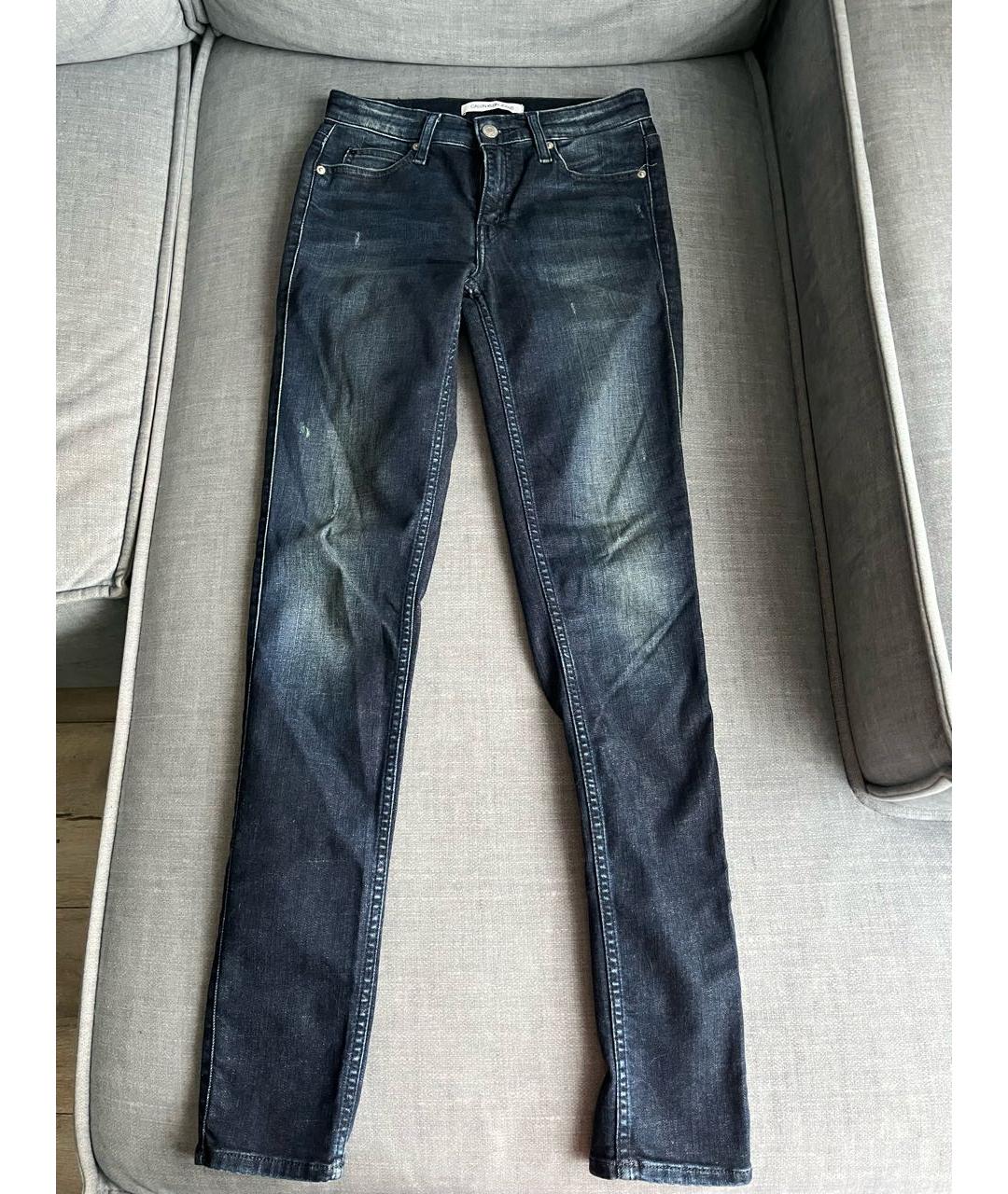 CALVIN KLEIN Синие хлопко-эластановые джинсы слим, фото 5
