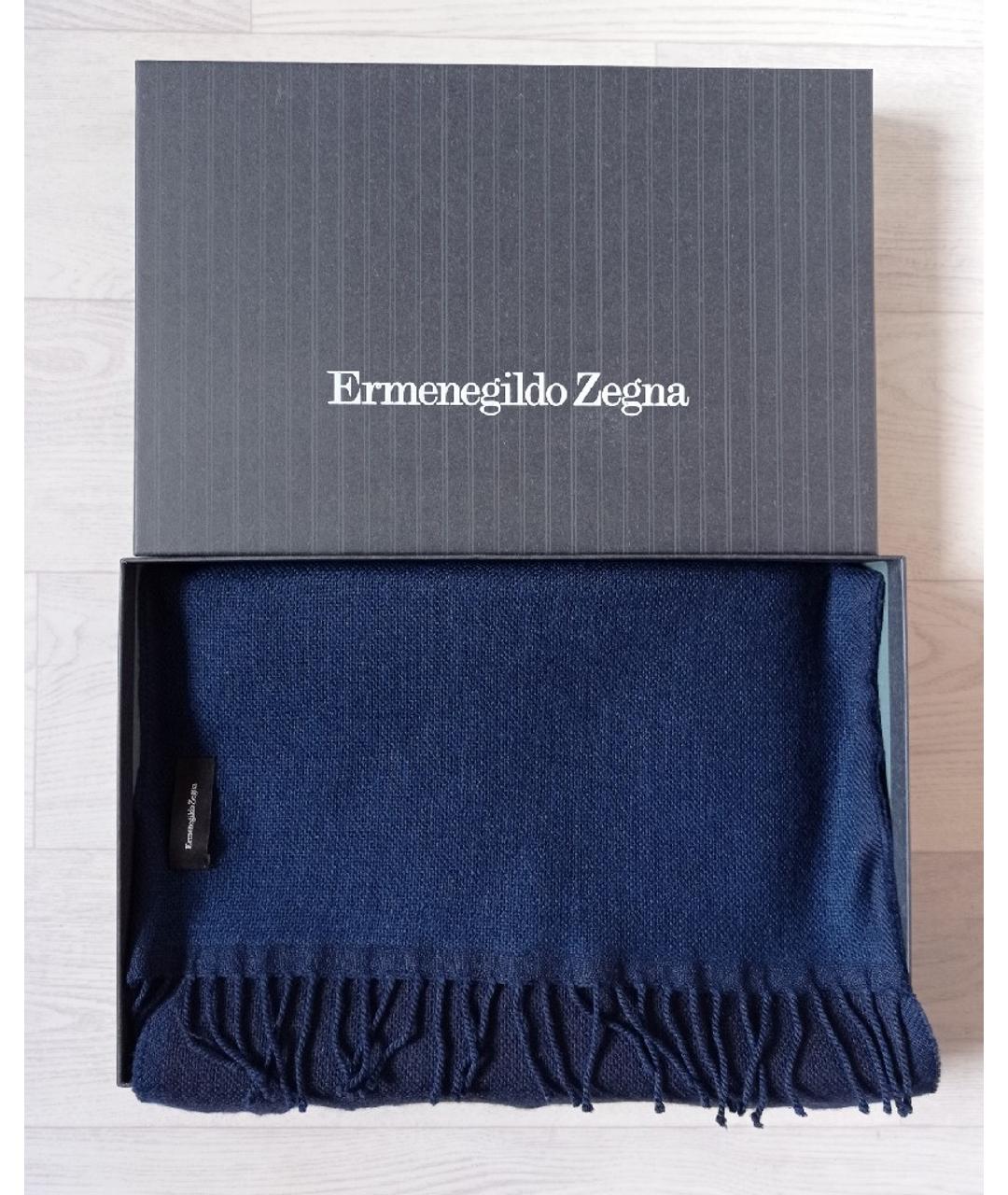 ERMENEGILDO ZEGNA Темно-синий шерстяной шарф, фото 2