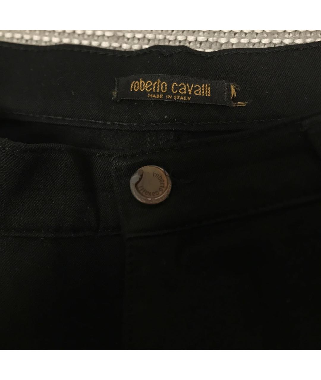 ROBERTO CAVALLI Черные хлопко-эластановые брюки широкие, фото 3