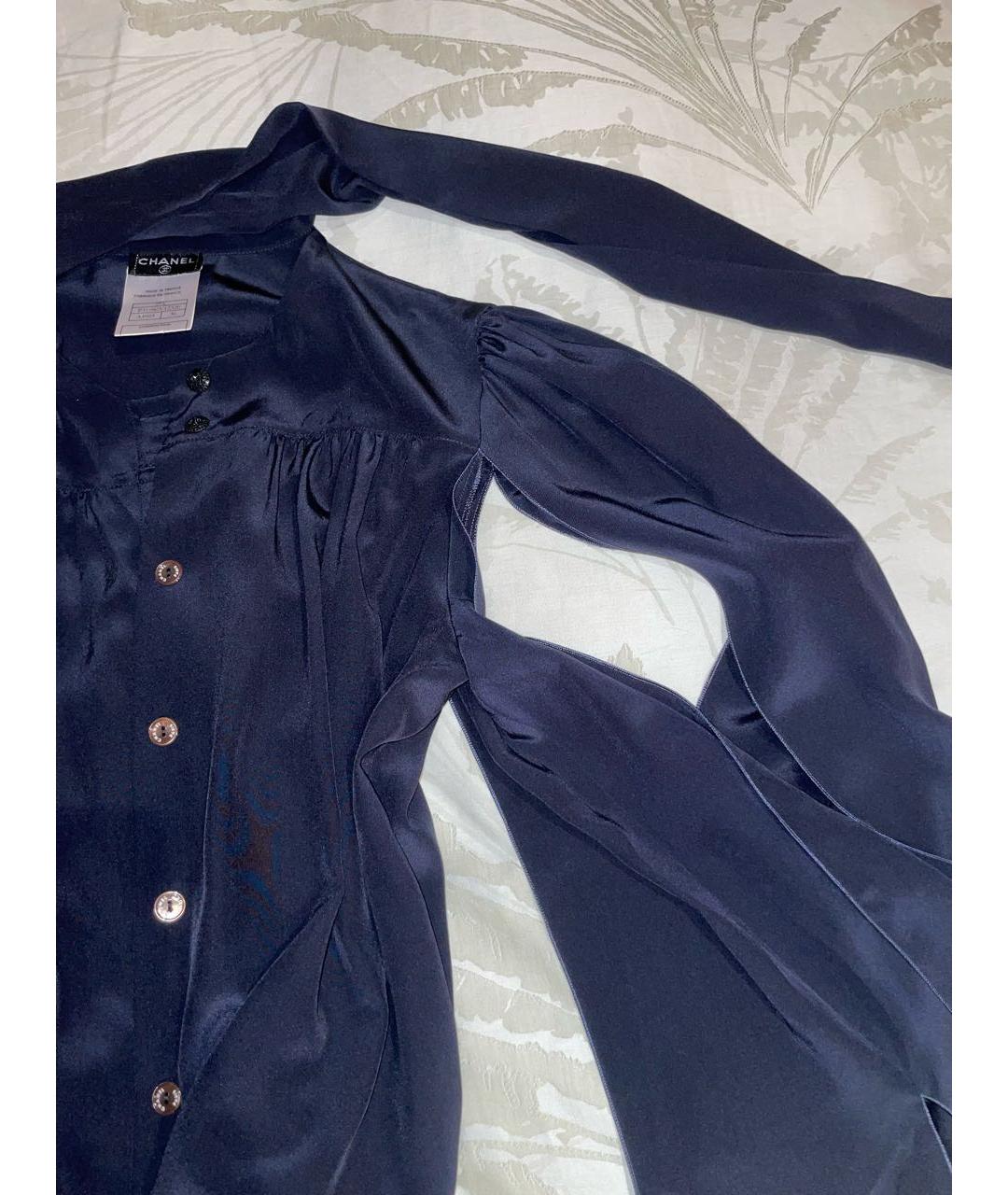 CHANEL PRE-OWNED Темно-синяя шелковая блузы, фото 4
