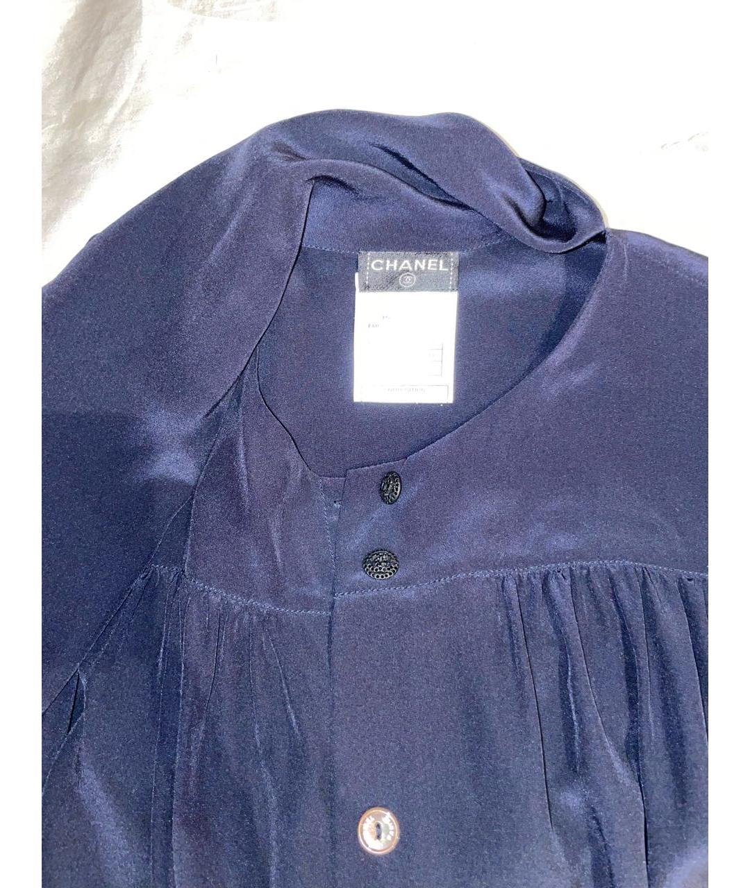CHANEL PRE-OWNED Темно-синяя шелковая блузы, фото 3
