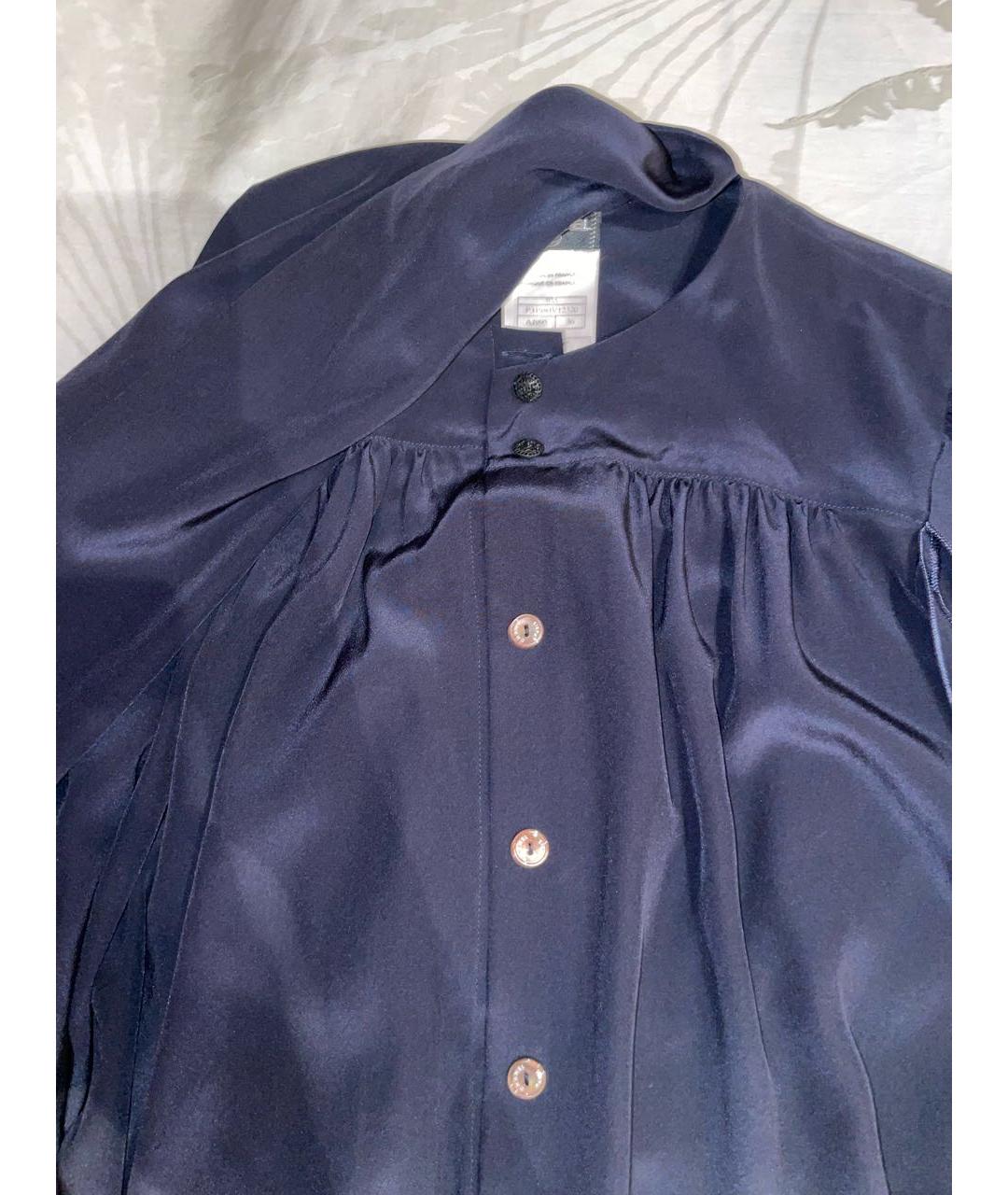 CHANEL PRE-OWNED Темно-синяя шелковая блузы, фото 2