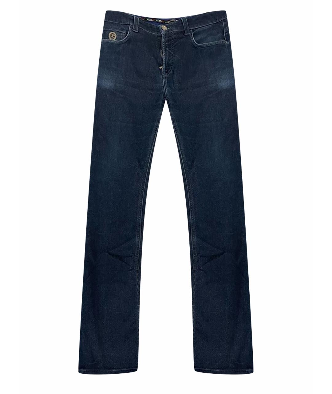 STEFANO RICCI Темно-синие хлопко-полиэстеровые прямые джинсы, фото 1