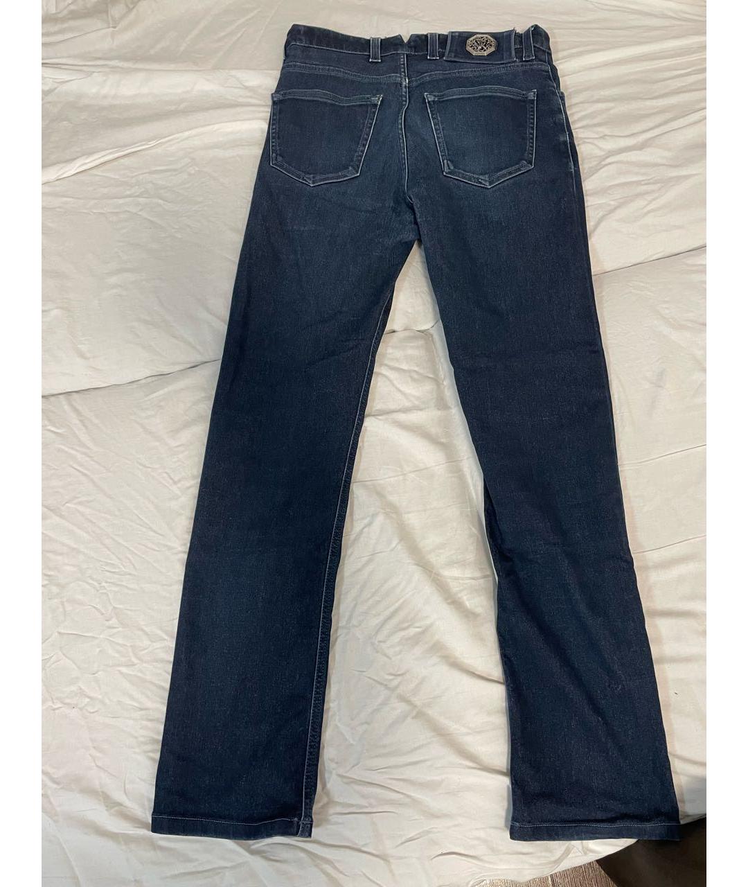 STEFANO RICCI Темно-синие хлопко-полиэстеровые прямые джинсы, фото 2