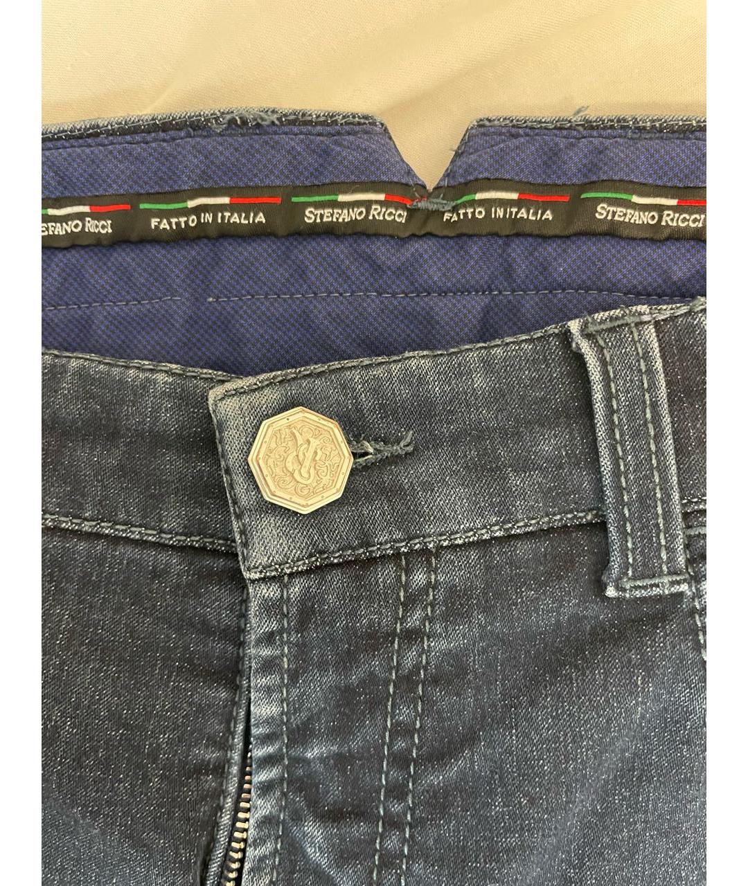 STEFANO RICCI Темно-синие хлопко-полиэстеровые прямые джинсы, фото 4