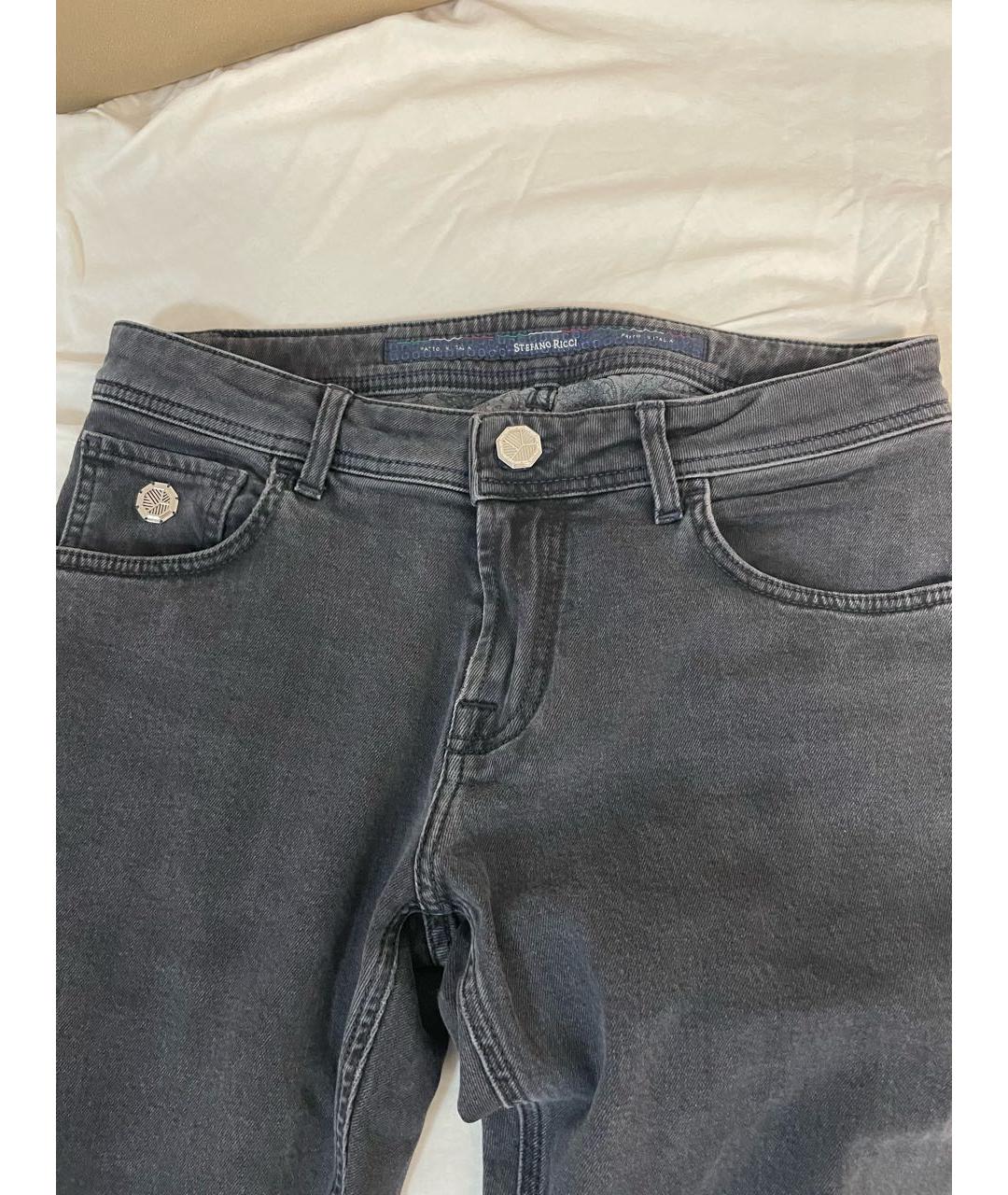 STEFANO RICCI Антрацитовые хлопковые прямые джинсы, фото 4