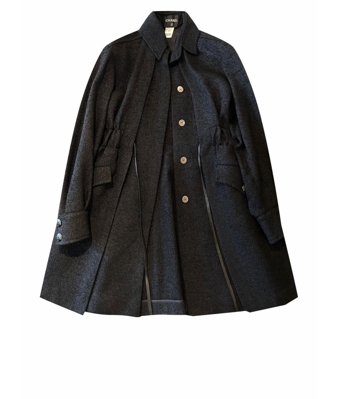 CHANEL PRE-OWNED Черное шерстяное пальто, фото 1