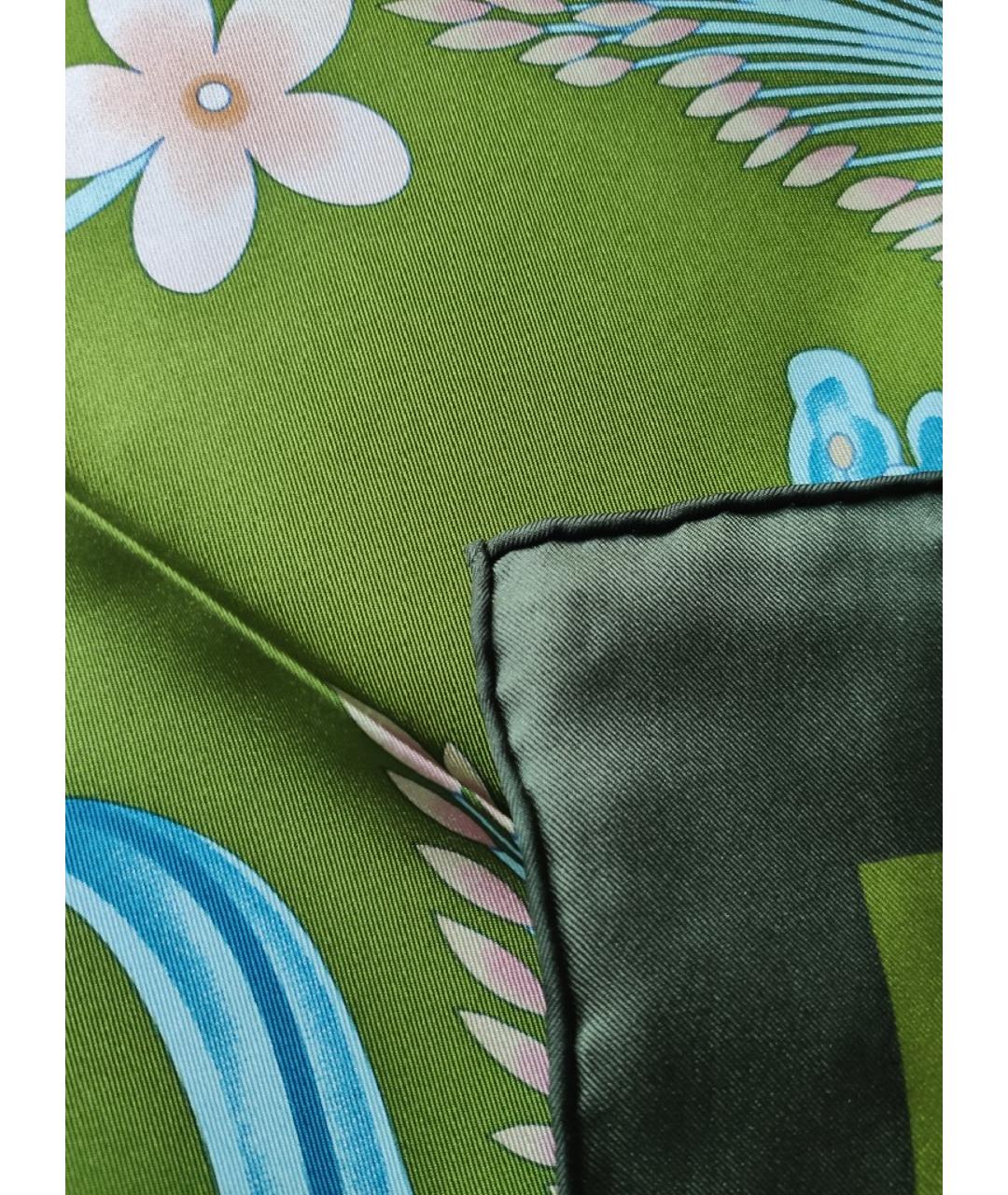 SALVATORE FERRAGAMO Зеленый шелковый платок, фото 3