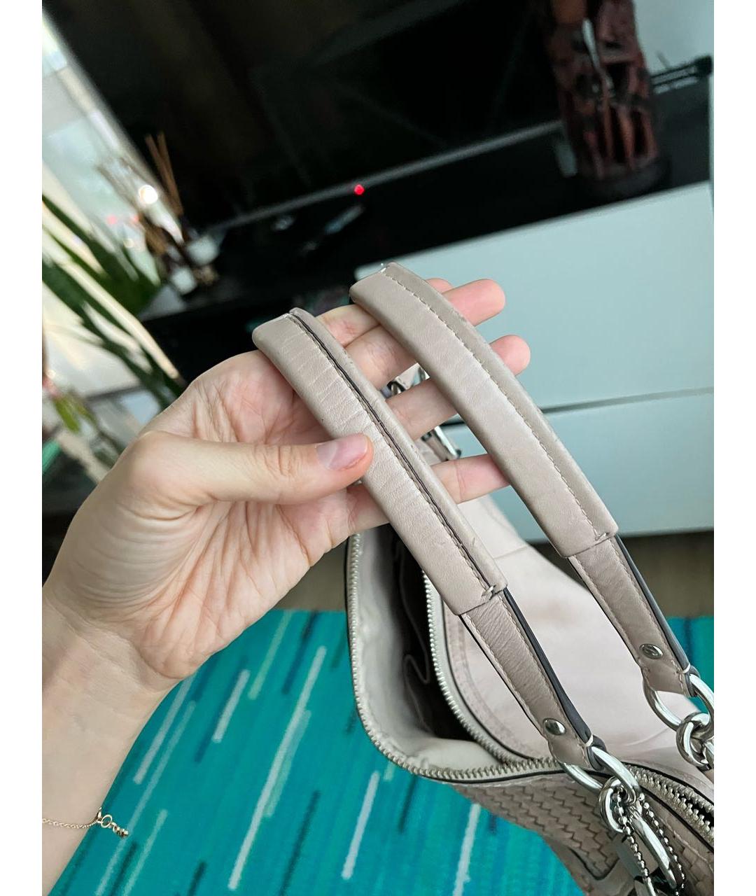 COACH Розовая кожаная сумка с короткими ручками, фото 8