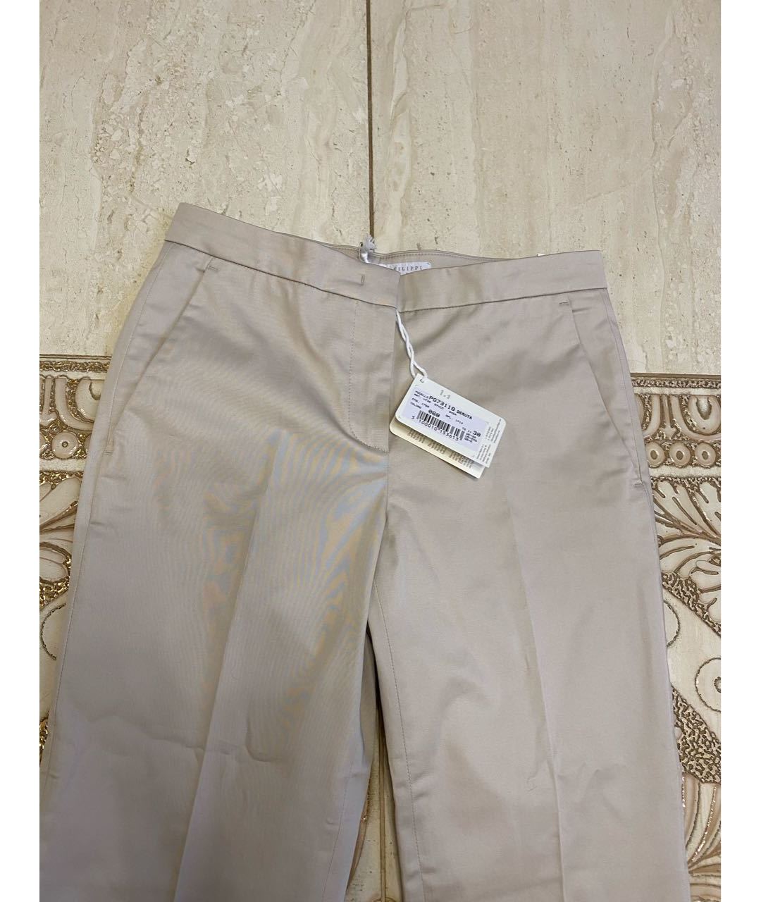 FABIANA FILIPPI Серые хлопко-эластановые прямые брюки, фото 2