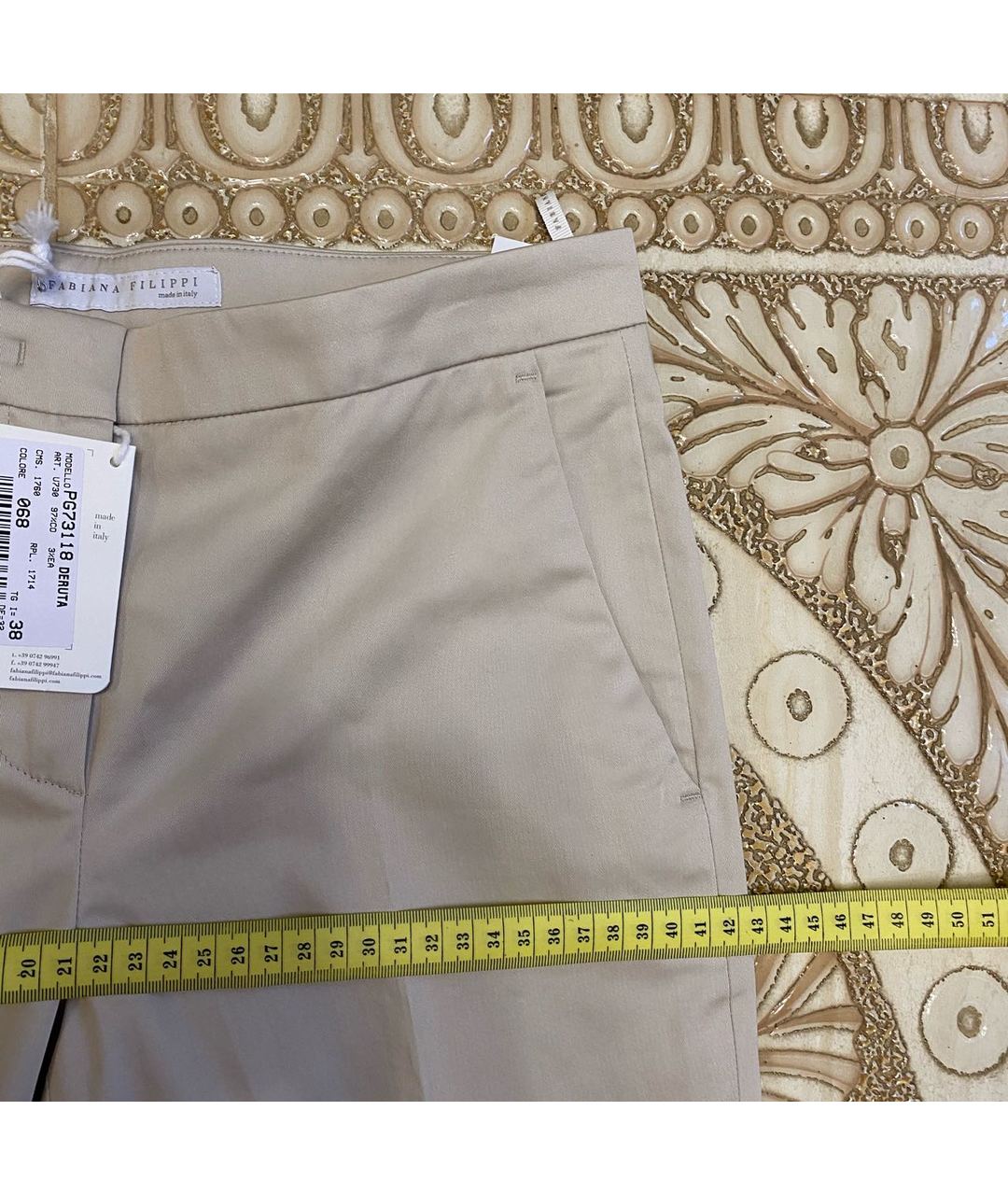 FABIANA FILIPPI Серые хлопко-эластановые прямые брюки, фото 5
