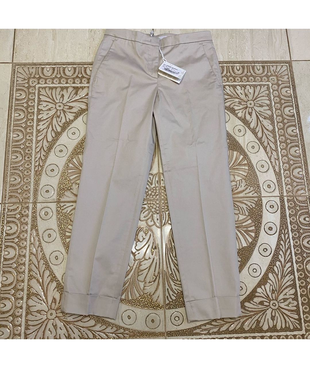 FABIANA FILIPPI Бежевые хлопко-эластановые прямые брюки, фото 9