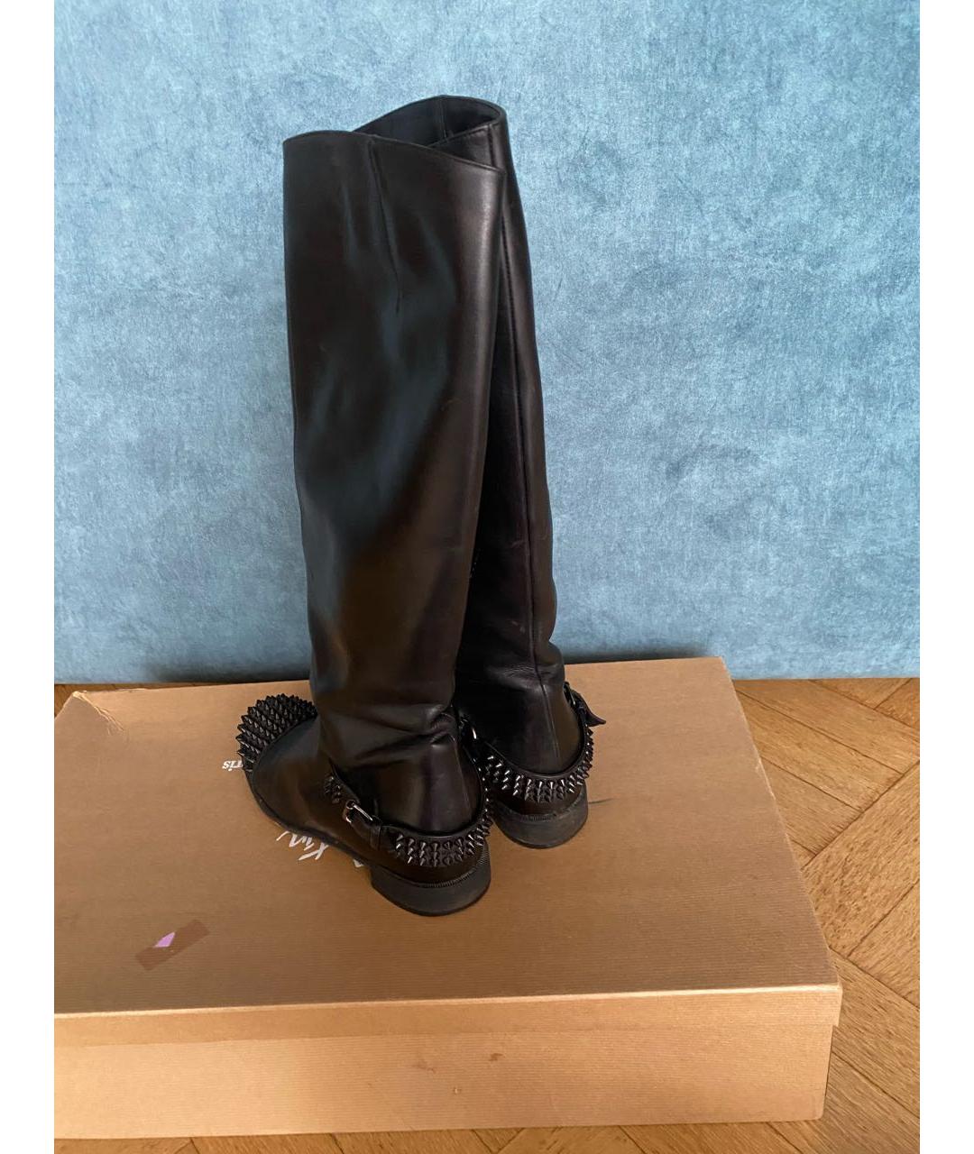 CHRISTIAN LOUBOUTIN Черные кожаные сапоги, фото 4