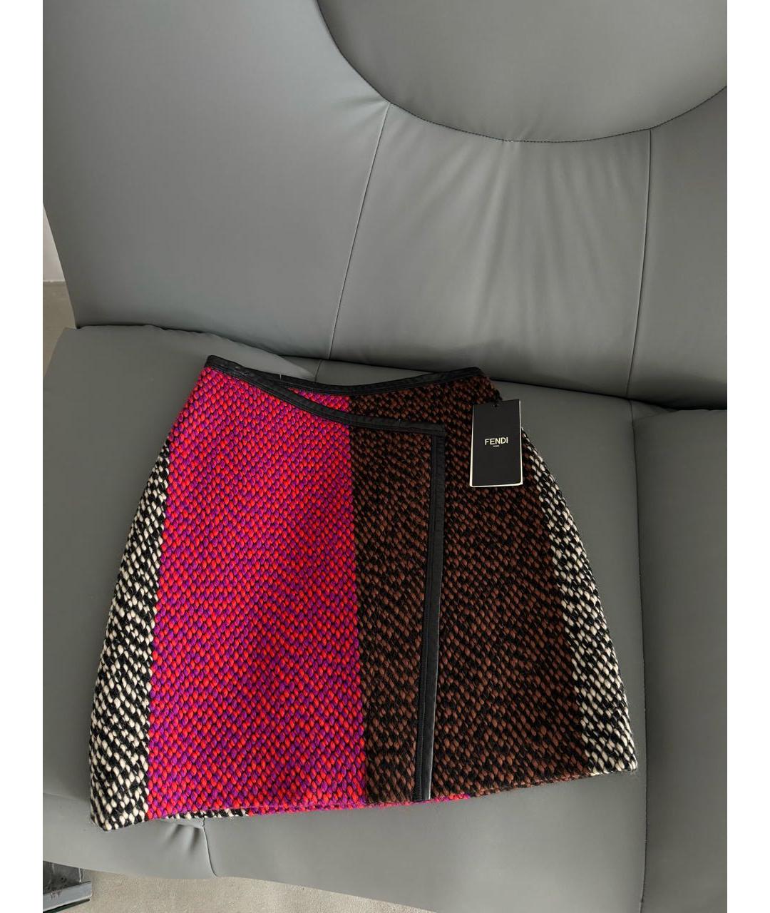 FENDI Мульти шерстяная юбка мини, фото 2