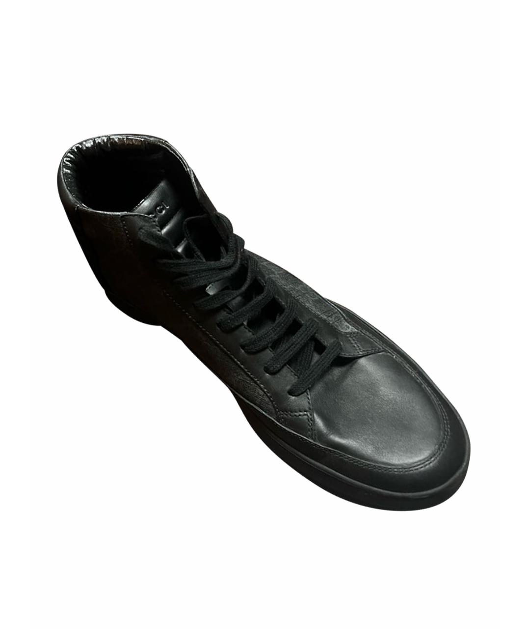 GUCCI Черные кожаные высокие кроссовки / кеды, фото 1