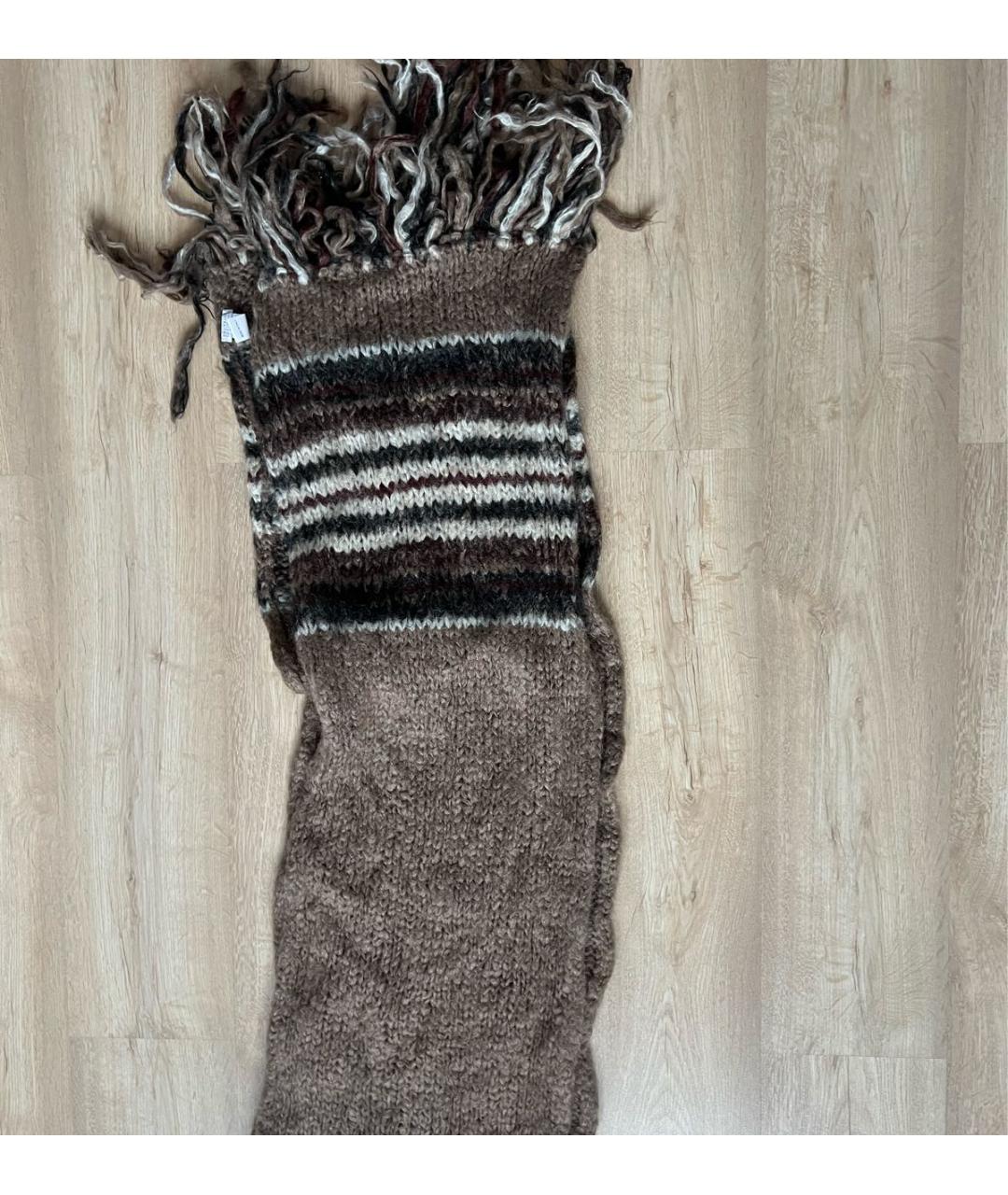 BRUNELLO CUCINELLI Коричневый шерстяной шарф, фото 4