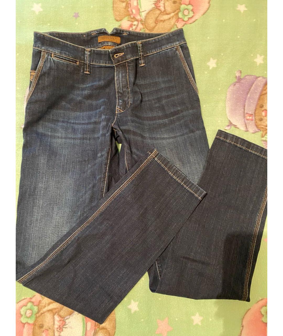 CORNELIANI Темно-синие хлопко-эластановые повседневные брюки, фото 9