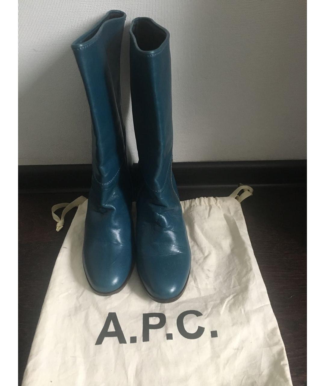 A.P.C. Бирюзовые кожаные сапоги, фото 2