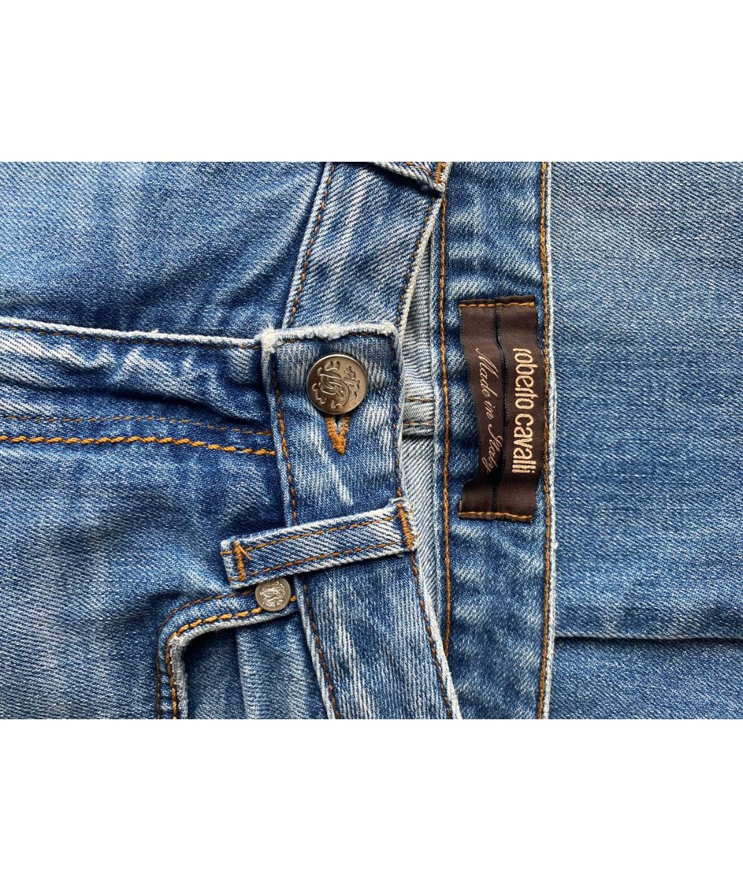 ROBERTO CAVALLI Голубые хлопковые прямые джинсы, фото 3