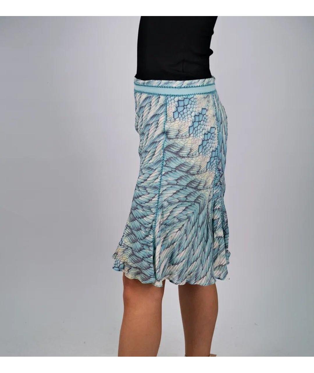 ROBERTO CAVALLI Голубая хлопковая юбка миди, фото 3