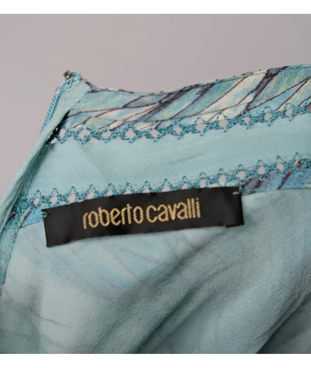 ROBERTO CAVALLI Голубая хлопковая юбка миди, фото 7