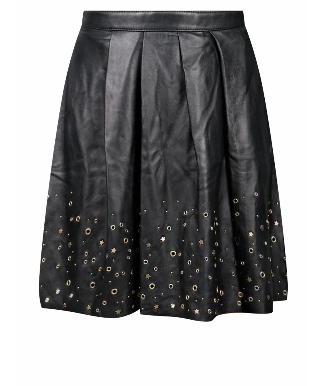 BOUTIQUE MOSCHINO Черная кожаная юбка миди, фото 1