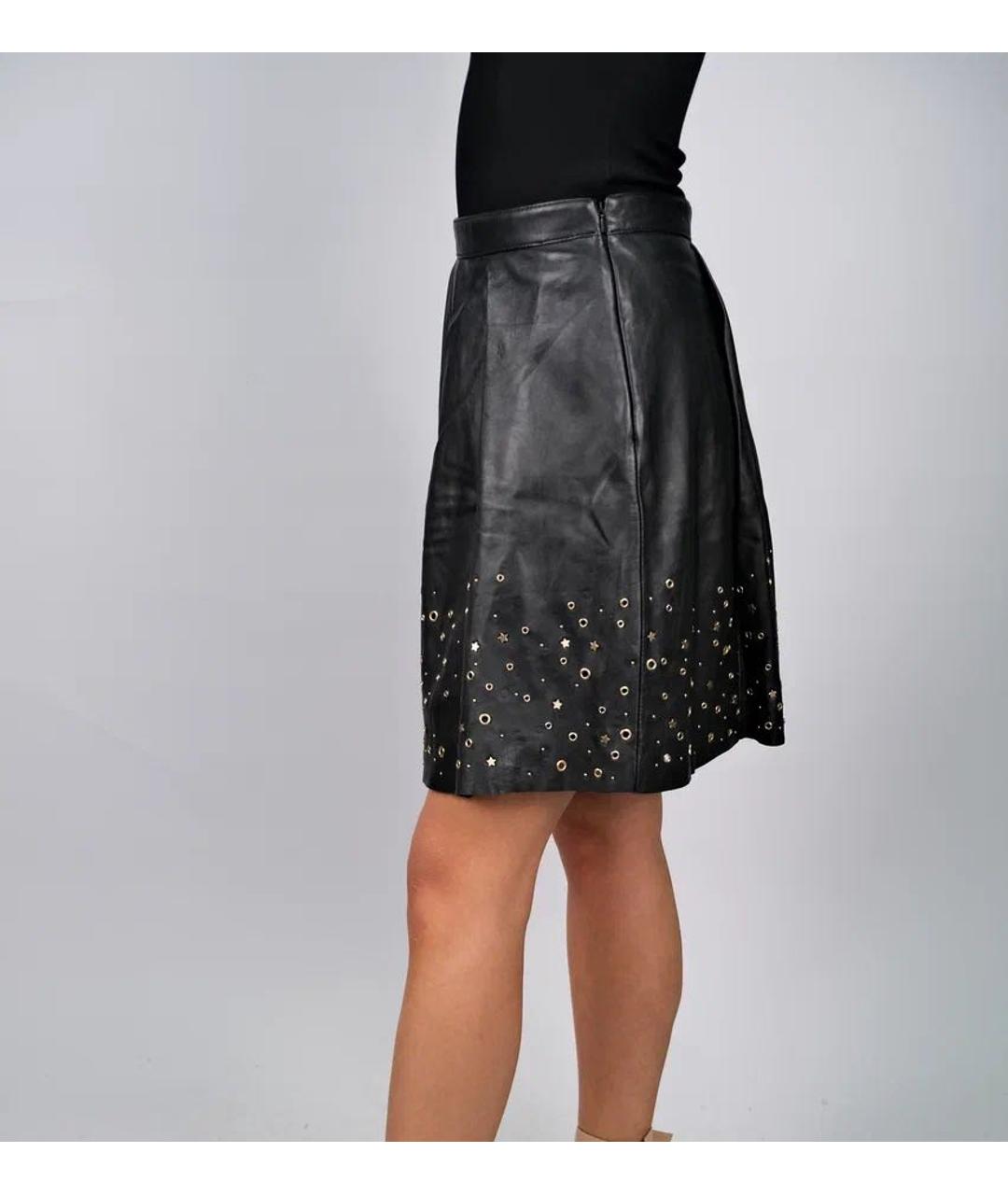 BOUTIQUE MOSCHINO Черная кожаная юбка миди, фото 3